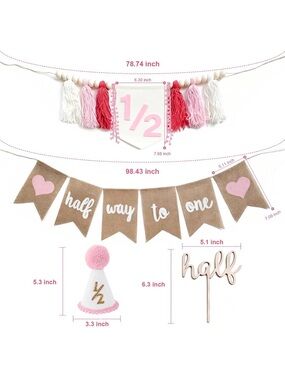 Halfway to One Pink Burlap Banner and Tassel Party Kit